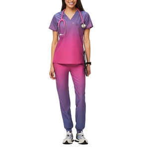 Última llegada sublimación gradiente colores mujeres manga corta belleza Hospital enfermera Scrubs conjuntos elegantes médicos uniforme Joggers - Product Image 1