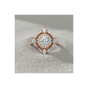 Anillo de compromiso Stonewels Empress Diamond Halo de oro con engaste de púas certificado - Product Image 1