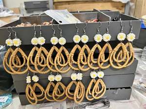Pendientes Colgantes de Ratán Tejido a Mano, Tendencia 2026 |   Pendientes de Lágrima Geométricos Bohemios para Mujer - Product Image 2