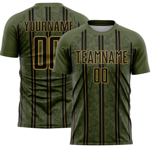 Ensemble d'uniformes de football personnalisés sublimés pour hommes, vert et noir rayé, manches courtes, évacuation de l'humidité, coupe athlétique toutes saisons - Product Image 4