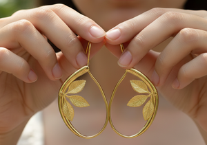 ต่างหูรูปใบไม้ทำมือจากสแตนเลส ดีไซน์พฤกษศาสตร์ออร์แกนิก ชุบทอง 18K ป้องกันการหมองคล้ำ สไตล์โบฮีเมียนมินิมอล - Product Image 5