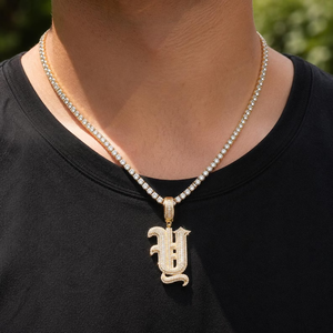 Pendentif Cœur Lettre en Argent 925 Plaqué Rhodium avec Zircon, Style Hip Hop, Sertissage Canal, Coupe Baguette, Unisexe, Pour Usage Quotidien - Product Image 2