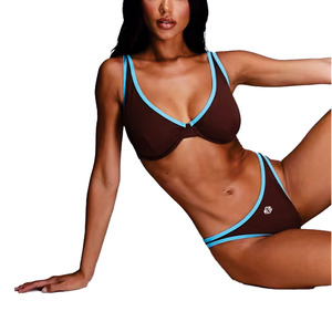 Conjunto de Bikini de 2 Piezas para Mujer, Diseño Acanalado, Sexy, con Ribete en Contraste, Estilo Deportivo, Secado Rápido, Traje de Baño para Playa, Servicio al por Mayor - Product Image 3
