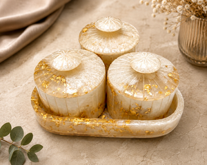 Epoxy Resin Storage <b>Jar</b> Set Round Canister <b>with</b> <b>Plastic</b> <b>Lid</b> Gold Leaf Modern Design Kitchen Spice & Dry Food Container - Product Image 2