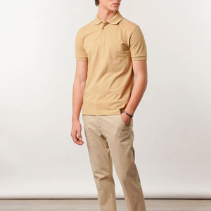 Men's Khaki Short Sleeve Cotton Pique <b>Polo</b> <b>Shirt</b> Solid Color Casual Breathable Knitted Regular Fit - Product Image 4