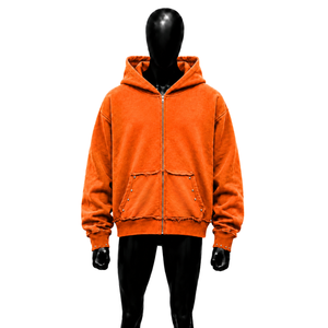 Sweat à capuche zippé oversize orange, en coton doux délavé style vintage, streetwear, couleur unie, avec poches, manches classiques, pour l'automne - Product Image 1