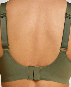 Soutien-gorge de sport pour femme de haute qualité, vert olive, col rond, sans couture, réglable, maintien moyen, asymétrique, respirant, à fermeture frontale - Product Image 2