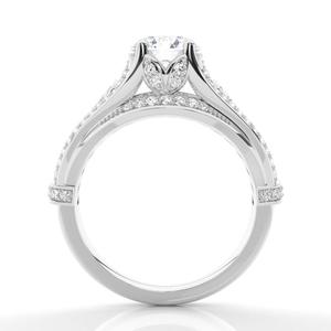 Bague de fiançailles pour femme à 3 pierres en diamant de laboratoire, argent sterling 925, plaqué rhodium ethnique, couleur DEF, taille brillant, Vala - Product Image 3