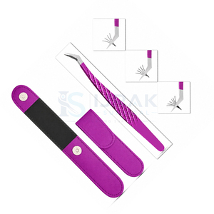 Pinzas de Precisión para Pestañas de Acero Inoxidable con Punta Dentada, Mango Morado y Estuche para Aislamiento y Separación de Pestañas - Product Image 4
