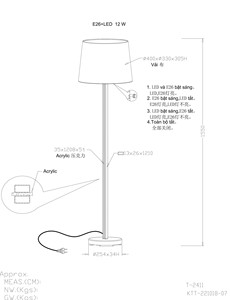 Lámpara de Pie Moderna de Estilo Europeo con Pantalla de Tela, Luz Principal E26/E27 y Tira de Luz LED Acrílica Integrada de 12W para Hotel - Product Image 6