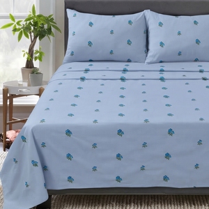 Drap plat en coton brodé 150TC, respirant toutes saisons, pour adultes, motif végétal classique - Product Image 4