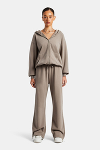 Vêtements de sport décontractés pour femmes Aoyema, vêtements de yoga, sweat-shirt coupe-vent doublé en polaire, pantalon large à jambes droites, hiver - Product Image 2