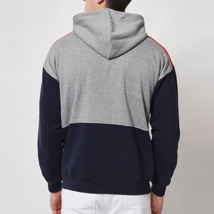 Men's Gray <b>Navy</b> Fleece <b>Sweatshirt</b> Contrast Shoulder Stripe Full Sleeve Drawstring Hood Casual 100% Cotton Anti-Pilling - Product Image 2