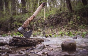 Hacha Vikinga con Mango de Madera, Cabeza de Acero de Damasco Forjado, Hoja Doble, Grado Industrial - Product Image 3