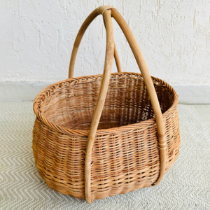 Outdoor picnic basket rattan <b>hamper</b> handbraided <b>storage</b> baskets outdoor lunch dining accessory - Product Image 6