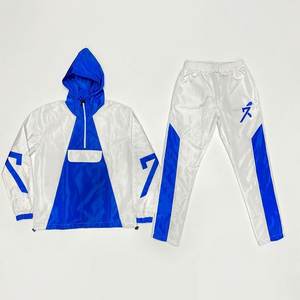 New Wholesales Custom Printed Logo Blue White Men's Nylon <b>Wind</b> <b>Breaker</b> Trousers Sets For Summer Wear Men Sets Highstreet Jackets - Product Image 1