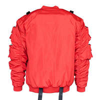 Veste tactique en toile à capuche rouge pour homme, multi-poches, streetwear fonctionnel, bomber, cyberpunk, hip hop, cargo