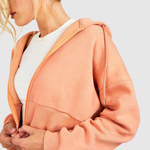 Latest Unique Design <b>Women</b> Regular Zip <b>Hoodie</b> Peach Fleece 100% Cotton Breathable Eco-Friendly Drop Shoulder Casual Active Wear - Product Image 6