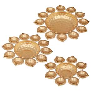 Handcrafted Diya Shape Flower Urli Bowl for Home Decor Floating Flowers Tea Light Candles and Diwali Decoration Made in Metal - Product Image 3