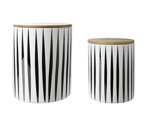 Ensemble de pots en céramique artisanale avec couvercle en bois, motif peint à la main, bocaux de rangement hermétiques, collection élégante pour la décoration du comptoir de cuisine - Product Image 4