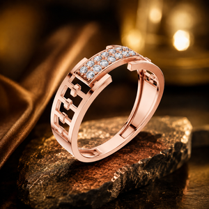 Rose Gold Diamond Fashion <b>Ring</b> Geometric Openwork Band Pavé Statement <b>Ring</b> for Women Luxury <b>Fine</b> Jewelry - Product Image 1
