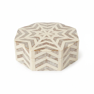 Caja de Madera MDF con Incrustaciones de Hueso Hecha a Mano, Lujosa, con Terciopelo y Cristal para Guardar Joyas, Collares, Anillos, Bodas - Empacada en Cartón - Product Image 6