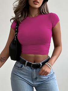 Camiseta Corta Casual para Mujer al por Mayor, Top de Manga Corta para Dama, Camiseta Recortada de Algodón Suave, Moda de Verano, Ajuste Delgado, Estilo Urbano - Product Image 4