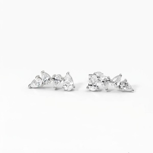Pear Lab Grown Diamond <b>Drop</b> Cluster Stud Earrings 10K 14K 18K Solid Gold Teardrop Crawler Climber Jewelry Fashion Stud Earrings - Product Image 4