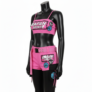 ชุดบิกินี่พรีเมียม 185 GSM ผ้าโพลีเอสเตอร์ผสมสแปนเด็กซ์ สีชมพู ผ้าเนื้อยืด พร้อมกระเป๋าคาดเอว  ตกแต่งด้วยลายปักโลโก้ สำหรับผู้หญิง - Product Image 5