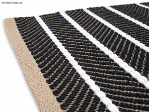 Black White Geometric Striped Woven Polyester <b>Door</b> <b>Mat</b> Non-Slip Rubber Backing Eco-Friendly Pet Friendly for Home Living - Product Image 3