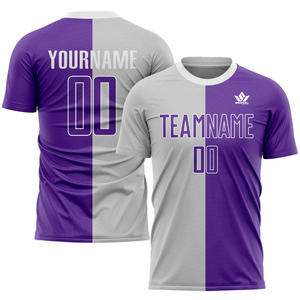 Maillot de football personnalisé violet et gris, unisexe adulte, manches courtes, col rond, sublimé, anti-humidité, uniforme d'équipe personnalisé - Product Image 1