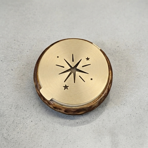 Handcrafted Textured Wooden Bowl Bakhoor Burner Featuring A <b>Cream</b> Flat Metal Lid With Starburst Design Ideal For Home Fragrance - Product Image 3