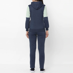 Ensemble de survêtement pour femme avec capuche et blocs de couleur, sweat-shirt et pantalon à fermeture éclair intégrale, décontracté, respirant, en polyester et coton, pour le jogging d'automne - Product Image 2