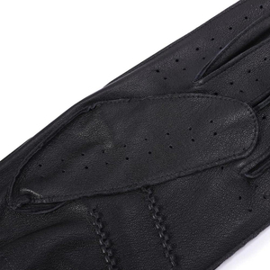 Gants en cuir perforés noirs à doigts complets - Mitaines robustes pour la conduite et le cyclisme - Accessoires de course en cuir véritable pour hommes - Product Image 5