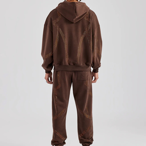 Conjunto de Sudadera de Dos Piezas de Felpa Francesa Ligera de Algodón para Hombre, Estilo Vintage Lavado, Oversize, Efecto Desgastado por el Sol, con Pedrería, Chándal de Invierno - Product Image 2