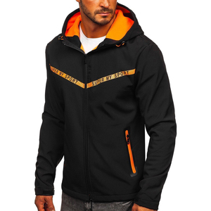 Veste polaire à capuche pour homme, noire et orange, coupe sport, coupe-vent, fermeture éclair, coupe classique, vêtement d'extérieur d'automne, en polyester - Product Image 1
