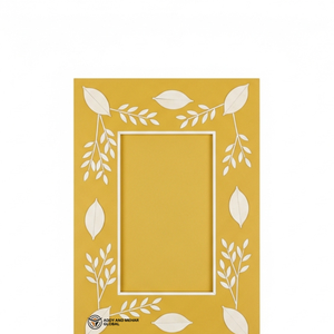 Cadre photo en os incrusté de fleurs Luna, finition jaune |   Cadre photo décoratif fait main - Product Image 5
