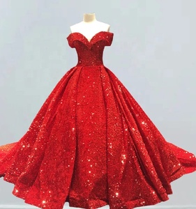 Elegant <b>Red</b> <b>Sequin</b> Off-Shoulder Ball Gown for Women Luxury Evening Wear Sparkly Floor Length Prom Dress Formal Party Gown - Product Image 1