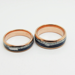 Anelli <span class=keywords><strong>di</strong></span> coppia in tungsteno oro rosa con lapislazzuli e texture meteorite, fedi nuziali abbinate da 6mm e 8mm, gioielli <span class=keywords><strong>di</strong></span> coppia all'ingrosso - Product Image 2