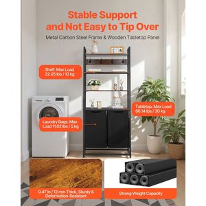 Cesto Portabiancheria a 4 Livelli con Ripiani e Ganci, Organizzatore Indipendente a 2 Sezioni in 600D - Product Image 2