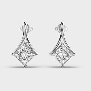 IGI Certified Lab Grown Princess Cut Diamond <b>Drop</b> Stud Earrings 14K Yellow / White / Rose Gold Twisted V-Prong Diamond Earrings - Product Image 5