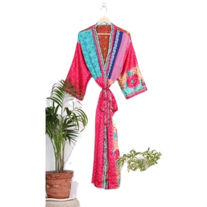 Batas de seda para mujer, bata larga de noche, bata de baño Sexy de Sari de seda, ropa de dormir, lencería, Kimono con cinturón, vestido de noche, camisón - Product Image 1