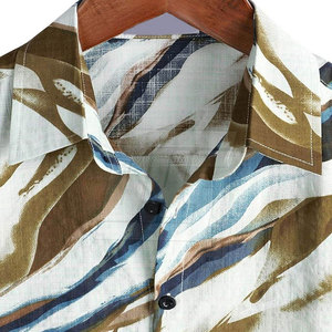 Camisa hawaiana elegante para hombre con estampado de hojas tropicales, manga corta, cierre informal, para vacaciones en la playa, viajes y fiestas - Product Image 6