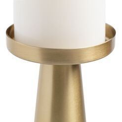 Brushed Satin Gold Conical Pillar Candle Holder Set of 3 Tapered Cone Metal Pedestals with Rimmed Dish <b>Tops</b> for Luxury Dining - Product Image 2