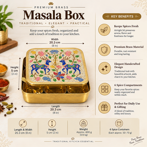 Caja de Especias Cuadrada de Latón con Diseño Floral de Ciervo, Hecha a Mano, Contenedor de Especias Indio de Lujo, Caja Decorativa para Almacenamiento en la Cocina - Product Image 5