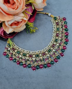 Ensemble collier choker avec boucles d'oreilles et mangtika assortis pour femmes, bijoux ethniques traditionnels pour réceptions, fabricants d'ensembles de bijoux. - Product Image 2