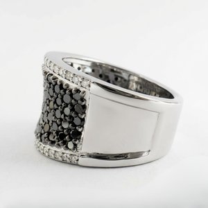 Anillo de banda ancha con diamantes cultivados en laboratorio, redondos, negros y blancos, certificados por IGI, 2.50 CTW, oro blanco macizo de 10K, estilo pavé, joyería para hombre y mujer. - Product Image 2