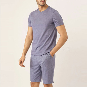 Nouvel ensemble 2 pièces pour homme 2026 : T-shirt et short en coton tricoté, couleur unie, tenue décontractée et respirante pour l'été - Product Image 2