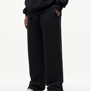 Pantalon de survêtement noir en coton pour homme, taille élastique, coupe droite décontractée, mi-lourd, tricoté, respirant, hiver/printemps, personnalisable - Product Image 4