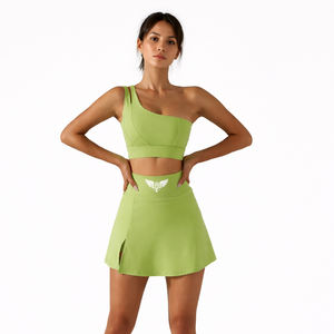 Ensemble de tennis asymétrique pour femme avec jupe taille haute et soutien-gorge de sport, tenue de sport 2 pièces pour gym et yoga, Nouveauté 2026 - Product Image 1